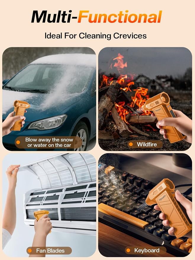 Electric Air Duster, 130,000RPM Compressed Air Duster Rechargeable with 4-Speed Settings, Mini Turbo Jet Fan Blower Portable USB-C for Keyboards PC Electronics Cars（Orange）