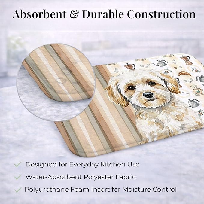 Caroline's Treasures Maltipoo Coffee Bar Dish Drying Mat Absorbent Dish Drying Mat Pad for Kitchen Counter Dish Drainer Mat for Countertop, 14 x 21", Multicolor