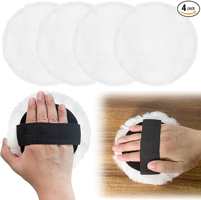 4 Pcs 5'' Reusable Lambswool Applicator Pads for Wood Stain, Waxes & Oil-Based Finishes