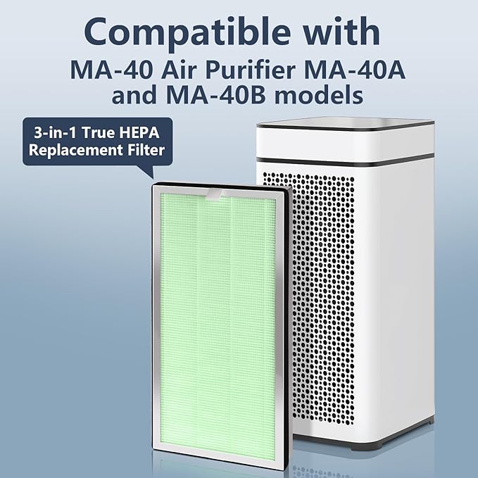 ma-40 replacement filter, 3-in-1 high-efficiency HEPA and activated carbon pre filter, suitable for MA40 MA40W MA40B models, 4-piece set