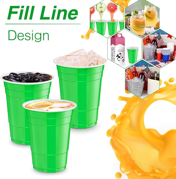 Lounsweer 100 Pcs 16 oz Disposable Party Cups Plastic Heavy Duty Drinking Water Cups for Birthday Baby Shower Wedding BBQ Picnic Party Supplies(Green)