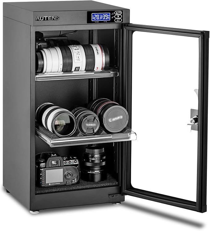 50L Dehumidifying Dry Cabinet Box, Digital Control Noiseless and Energy Saving, 3 Layers for DSLR SLR Camera Lens and Electronic Equipment Storage,Temperature Humidity LED Dual Screen