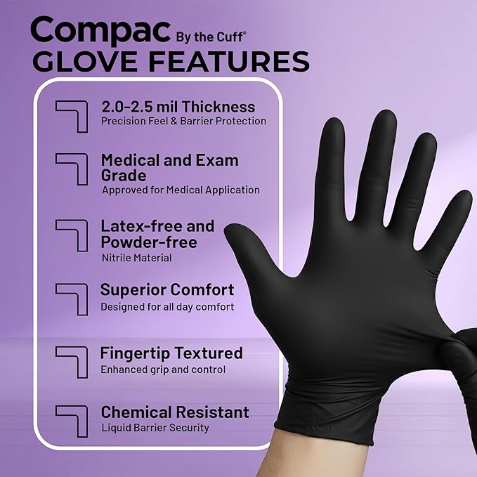 Cranberry Compac Black Nitrile Gloves Disposable Latex Free – Powder Free Food Safe Dental Medical Cleaning & Tattoo Supplies