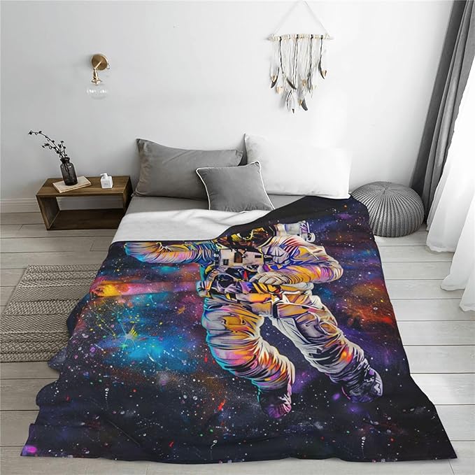 Astronaut Blanket Space Galaxy Decor Throw Blanket Cozy Plush Flannel Fleece Warm Soft Lightweight Fuzzy Winter Blanket Solar System Gifts for Girls Boys Women Teens for Bed Sofa Couch 60"X80"