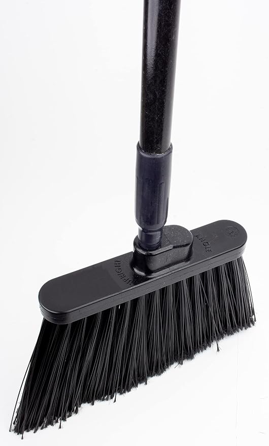 SPARTA 41082EC03 Plastic Color Coded Broom, Flagged Bristles, Long Broom With Angled Head For Large Debris, 56 Inches, Black, (Pack of 12)