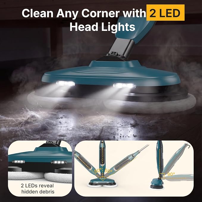 NEWBULIG Steam Mop, All-in-One Steam Mops for Floor Cleaning with Rapid Re-heat, Self-Standing Floor Steamer, 4 Rotating Scrub Pads, 2 LED Headlights, for Hardwood Floors & Tile