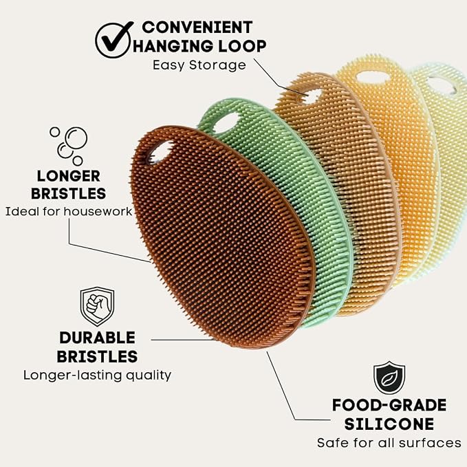 Silicone Dish Scrubber Set of 5 | Reusable Silicone Sponges for Dishes | BPA-Free Food Grade Kitchen Scrubbers | Non-Scratch for Dishes, Pots, Pans & Household Cleaning [Fall]