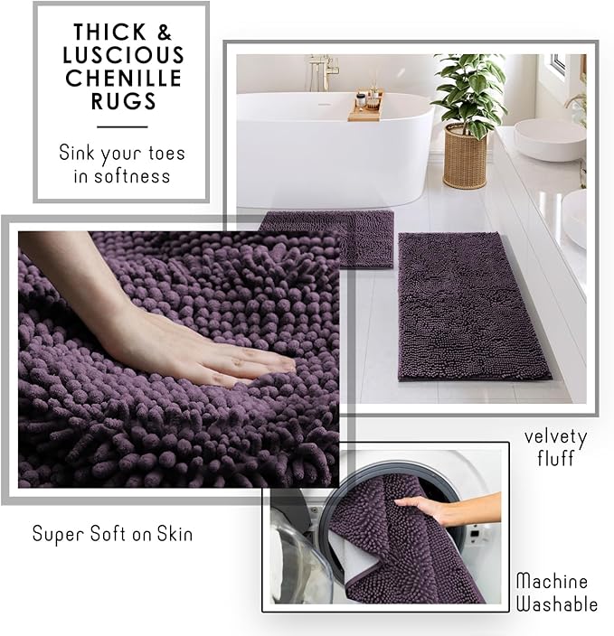 Clara Clark Bathroom Accessories Set - 27PC Bathroom Set with Adhesive Corner Shower Caddy Hanging, Bathroom Sets with Shower Curtain and Rugs, Purple Shower Curtain Set with Bathroom Trash Can