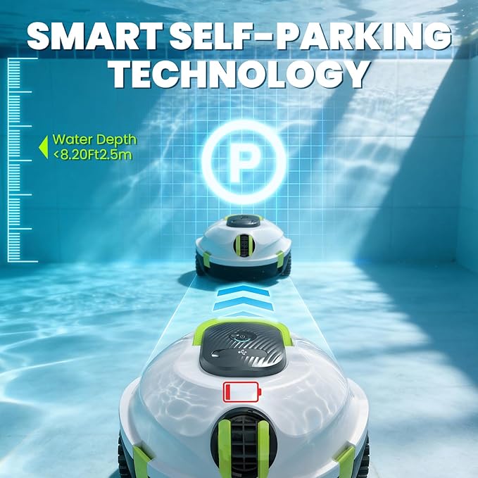 Y20 Robotic Pool Cleaner White+Retrieval Hook, Cordless Pool Vacuum for Above Ground & Inground Flat Pools with 150 Min Runtime, Auto-Parking, Up to 1300 Sq.Ft