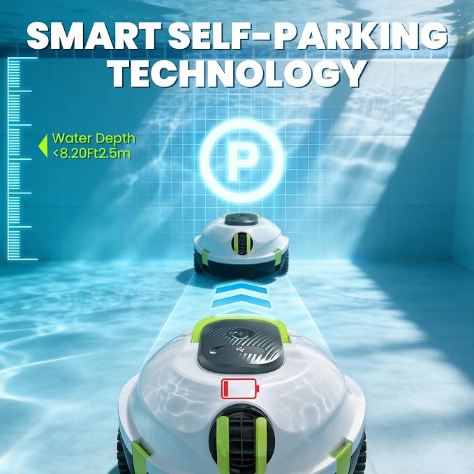 Y20 Robotic Pool Cleaner, Cordless Pool Vacuum for Above Ground & Inground Flat Pools with Dual Motors, 130 Min Runtime, Auto-Parking, Powerful Pool Vacuum Robot for Up to 1200 Sq.Ft