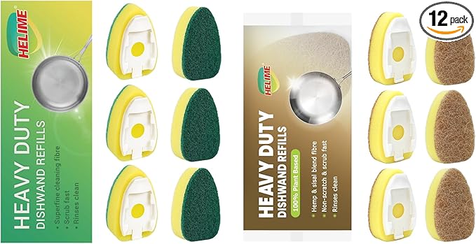 HELIME Natural Dishwand Refills Sponge, Non Scratch Dish Wand Sisal Hemp Replacement Brush Head,Dishwand Refills Sponge Heads,Dish Wand Refill Non Scratch Replacement