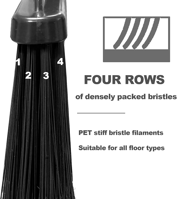 Four-Section Rod Long-Handled Broom,Heavy-Duty Broom, Angle Broom for Outdoor/Indoor（Black+Green4）