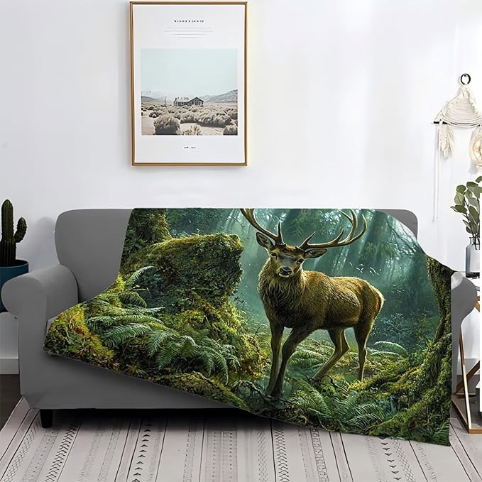 Tijuboni Forest Elk Deer Throw Blanket Deer Gifts for Girls Boys Women Men Kids Adults Soft Flannel Fleece Blanket for Couch Sofa Bed Home Decor 50"x60"