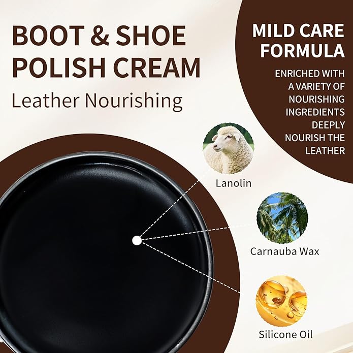 IKI Shoe Polish & Shine Kit - 12 PCS Leather Boot Care Kit with Shoe Polish, Saddle Soap, Mink Oil, Shoe Shine Sponge, Horsehair Shoe Brush, Suede Cloth, Shoe Horn & Storage Bag – Gift for Men & Women