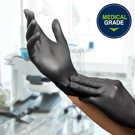 HALYARD PUREZERO Black Nitrile Exam Gloves - 5.1 Mil Box of 100, Medium - Heavy Duty Powder Free Disposable Gloves - Textured Industrial Medical Tattoo Cleaning Food Prep