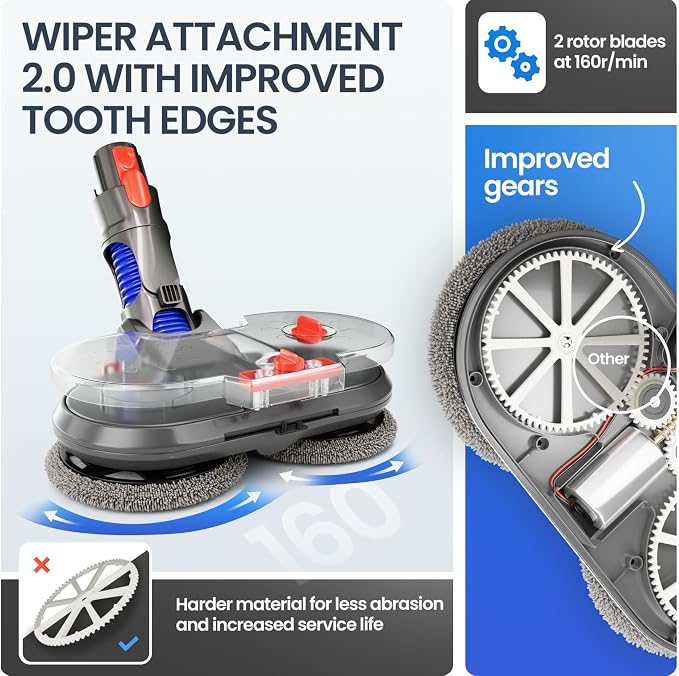 Mop Attachment Compatible With Dyson V12 Vacuum Cleaners, Electric Floor Cleaner With Removable Water Tank, 6 Washable Pads + 1 Refill Container (V12)