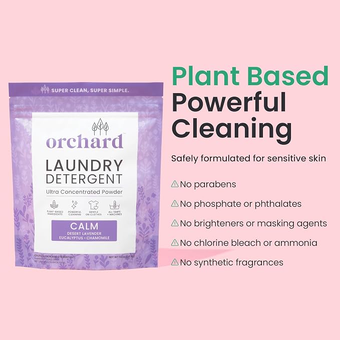Orchard Laundry Detergent Powder Natural Deep Cleaning Laundry Powder for Sensitive Skin - Lavender Chamomile - Plant Based Effective Ingredients - 90 Loads - Enzyme-Powered, Eco Friendly Detergent