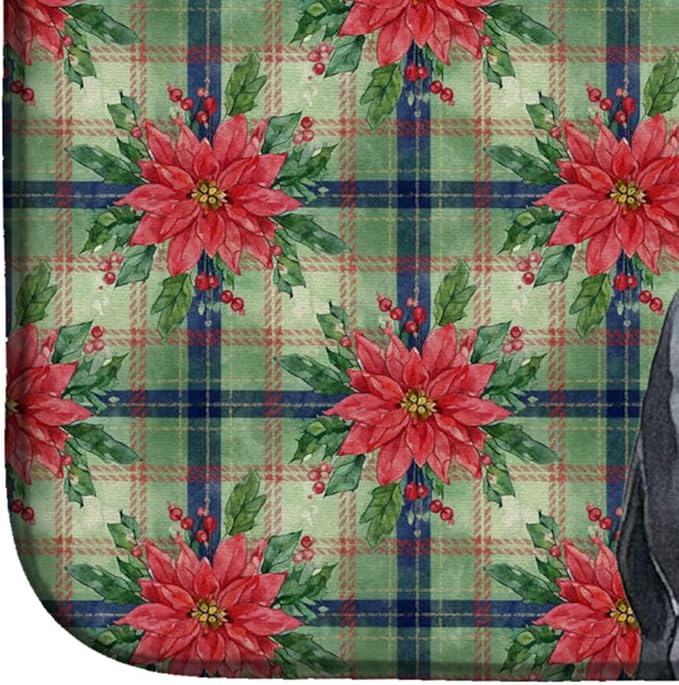 Caroline's Treasures Black Whippet Christmas PoinsettIas Dish Drying Mat Absorbent Dish Drying Mat Pad for Kitchen Counter Dish Drainer Mat for Countertop, 14 x 21", Multicolor