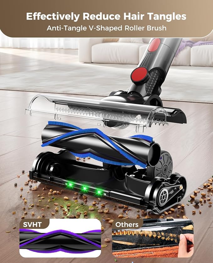 Cordless Vacuum Cleaner, 450W 40KPA Vacuum Cleaners for Home, 45Mins Lightweight Stick Vac with Anti-Tangle Brush, LED Display, Rechargeable Battery for Home, Carpets, Pet Hair, Hardwood Floors