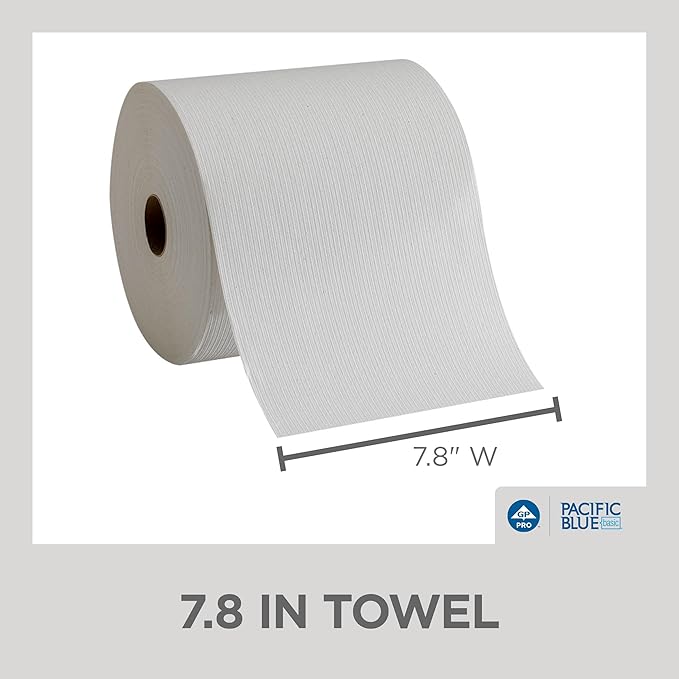 Pacific Blue Basic Recycled Paper Towel Rolls by GP PRO (Georgia-Pacific), White, 26601, 800 Feet Per Roll, 6 Rolls Per Case
