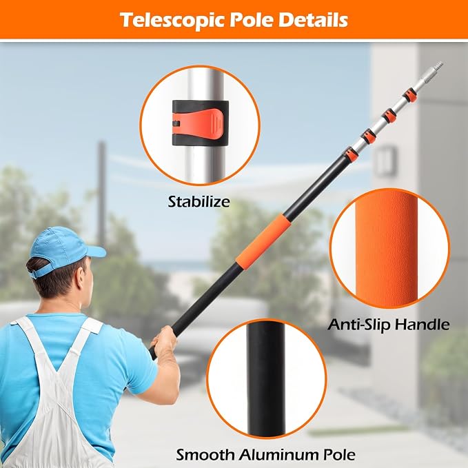AgiiMan 18FT Reach Telescoping Pole - 3 to 12FT Extension Pole, Portable Aluminum Telescoping Rod with Easy Flip Lock, Paint Roller Extension Poles, Window Cleaning