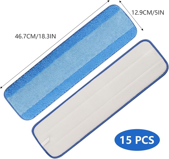 15 PCS 18 Inch Microfiber Cleaning Pads for Bona Mop, Reusable Mop Pad Refills Replacement Microfiber Mop Pads, Machine Washes