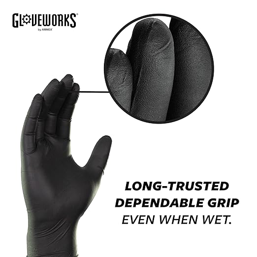 GLOVEWORKS Black Nitrile Gloves for Cooking, Food Prep, Disposable, 5 Mil, For Professional Cleaning, Large, Case of 1000