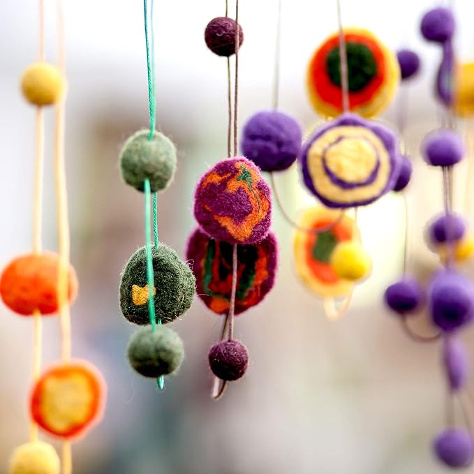 Glaciart One Wool Felt Balls, Felt Pom Pom Balls (120 Pieces) 1.5 cm - 0.6 Inch, Handmade Felted 40 Color (Red, Blue, Yellow, Gray, Black, Pastel and More) Bulk Small Puff for Felting and Garland
