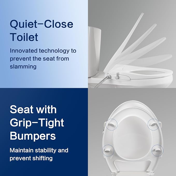 Bidet Seat for Elongated Toilet Seat Non-Electric Soft Close with Quick Release Hinges for Easy Clean Dual Nozzle Front and Rear Wash(PG303A-HPN-AZ)