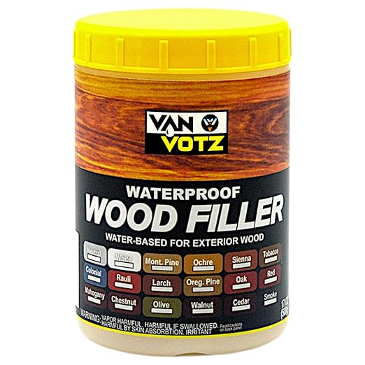 Waterproof Wood Filler [Half-Pint, Walnut] - Exterior Grade Wood Repair in 18 Paintable and Stainable Colors. Strong Adhesion and Durability for Outdoor Wood in All Weather Conditions.