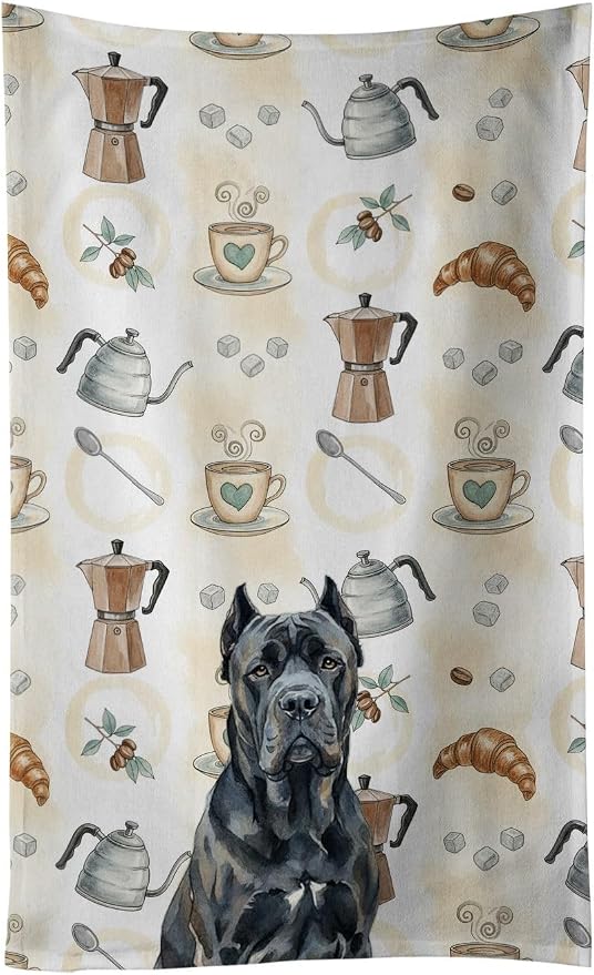 Caroline's Treasures Cane Corso Coffee Bar Kitchen Towel Velour Plush Front and Cotton Loop Back Machine Washable