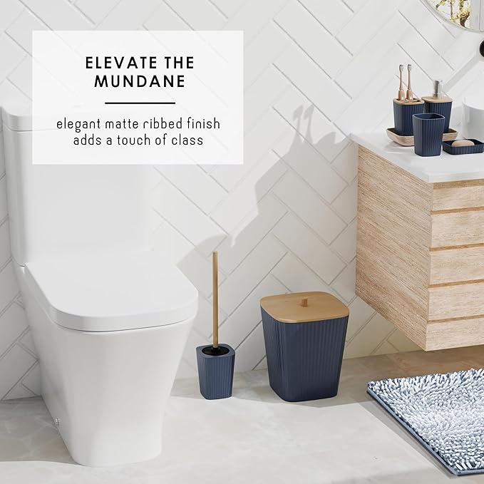 Clara Clark Bathroom Accessories Set - Bathroom Set, Bathroom Sets with Shower Curtain and Rugs, Shower Curtain Set with Bathroom Trash Can - Ombre Navy - 22PC