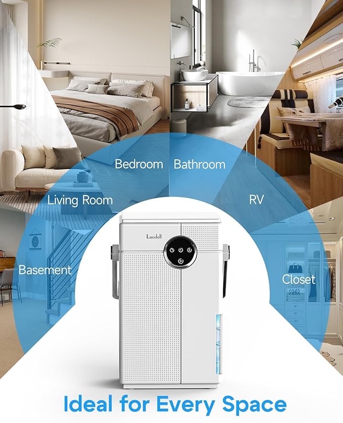 Lacidoll Small Dehumidifier with Drain Hose, Portable Dehumidifier for Bathroom, 118oz Dehumidifiers for Home 800 sq ft with 7 Colorful Light, Quiet Dehumidifiers for Bedroom RV Closet Basement,White