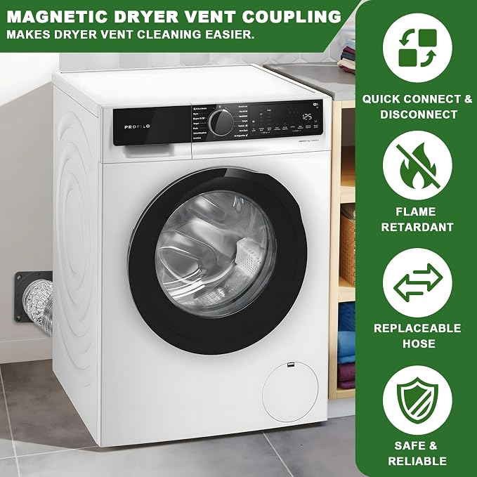 Magnetic Dryer Vent Connector Kit, DV 180 Airtight Seal,Including a 2.6ft 4" Duct and two Clamps Magnetic Coupling for Dryer Vent | Quick Connection and Disconnection, Strong Magnet Self-Alignment Design, Quick-Installation, Airtight Seal
