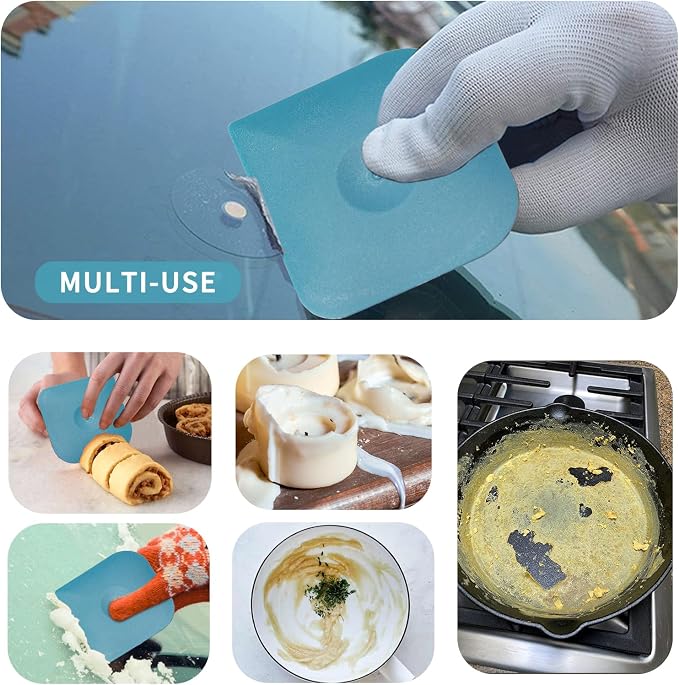 Cast Iron Scrubber Scraper Brush Kit, Fine Chainmail Scrubber Brush+5pcs Plastic Scraper for Kitchen Pan Pot Dish Cleaning