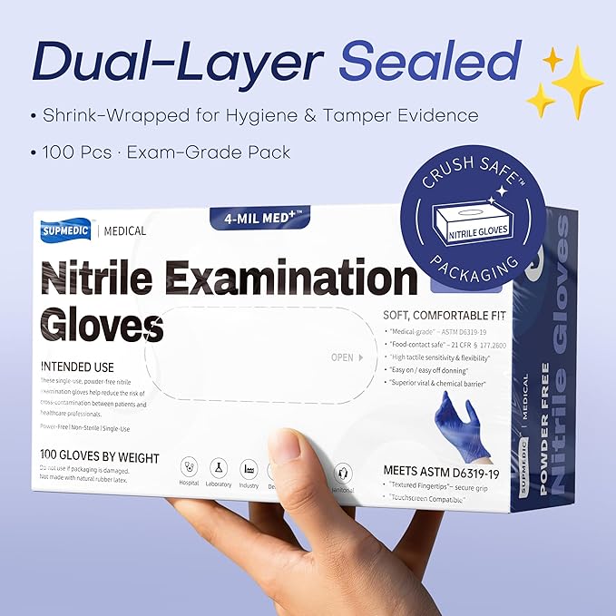 Supmedic Nitrile Exam Gloves, 4 Mil 1000 Ct, Powder-Free Latex-Free Cooking Food-Safe Disposable Medical Gloves, Blue Violet