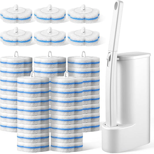 Disposable Toilet Brush Cleaning System with 50pcs Refills Pads Replacement Heads Wall Mounted Toilet Wand Kit Bathroom Maintenance Set