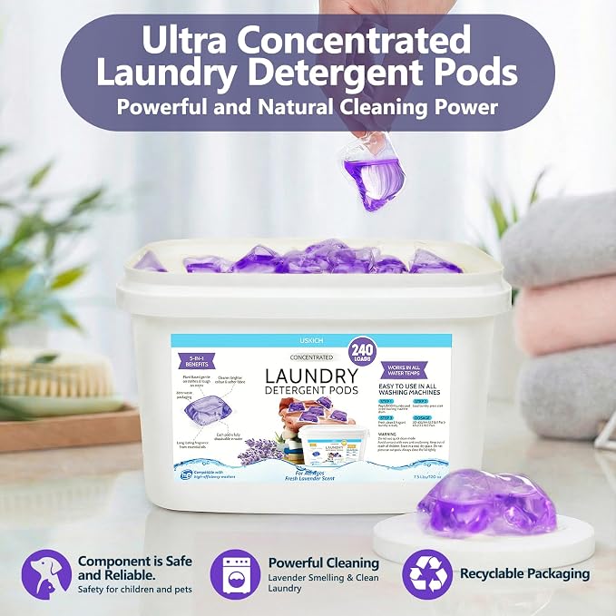240 Pack Laundry Detergent Pods- 5-in-1 Stain Remover Laundry Soap Pods- Ultra Concentrated,Dissolvable Detergent Pods Bulk for Washing Machines,Lavender Scent