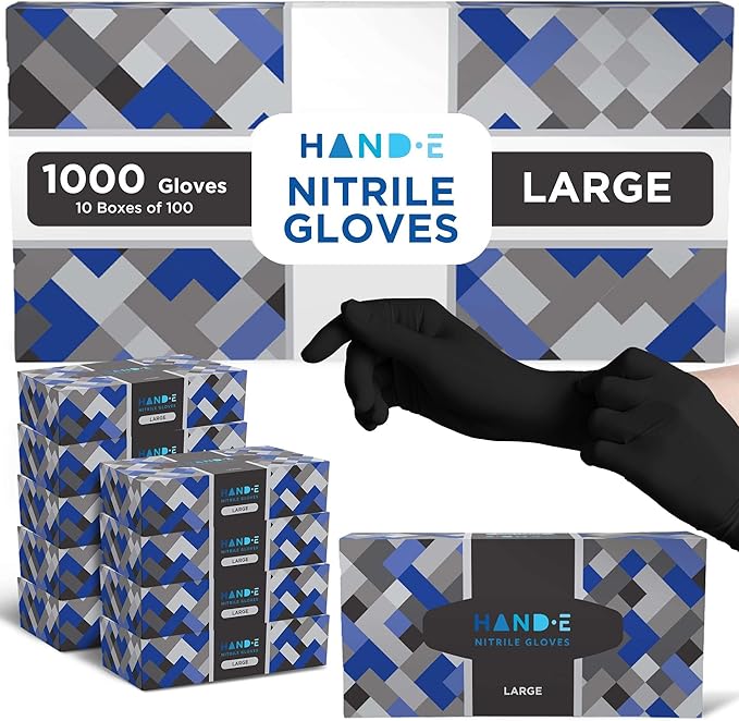 Hand-E Touch Disposable Nitrile Gloves 1000 Count Case - Latex Free, Powder Free, Surgical Medical Exam Gloves -Bulk Supply