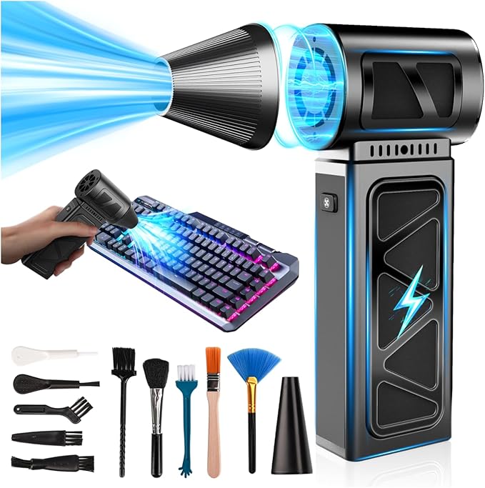 YUHUO Upgraded Compressed Air Duster, 360000 RPM Electric Air Duster with Powerful Motor, Rechargeable Battery, 5-Gear Cordless Mini Blower Jet Turbo Fan, Dust Blower for PC Keyboard Car Dryer Desk