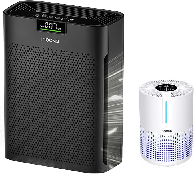 MOOKA 2 Air Purifiers M01 and KJ190H Black for Home Large Room 430ft² to 2200ft²