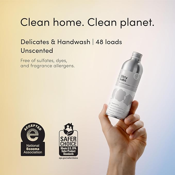 Dirty Labs | Hand Wash and Delicates | Scent Free | 32 Loads (8.6 fl oz) | Bio Enzyme Liquid Laundry Detergent | For Fine Silks, Wools, Handwash Garments | Hyper-Concentrated | Non Toxic