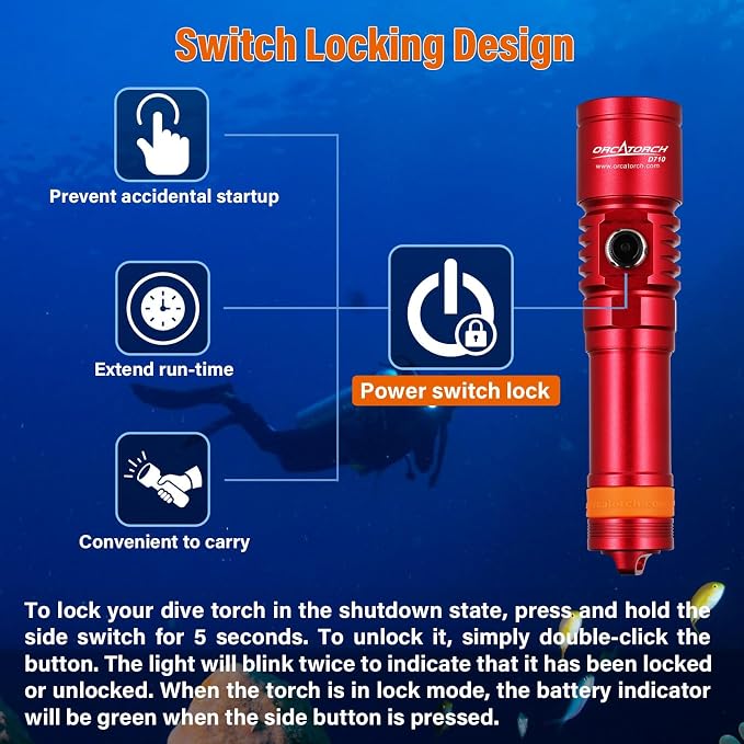 ORCATORCH D710 Scuba Diving Light, 3000 Lumens Super Bright Underwater Flashlight with 6 Degrees Narrow Beam, IP68 Waterproof Night Dive Torch 150 Meters Submersible Light (Red)