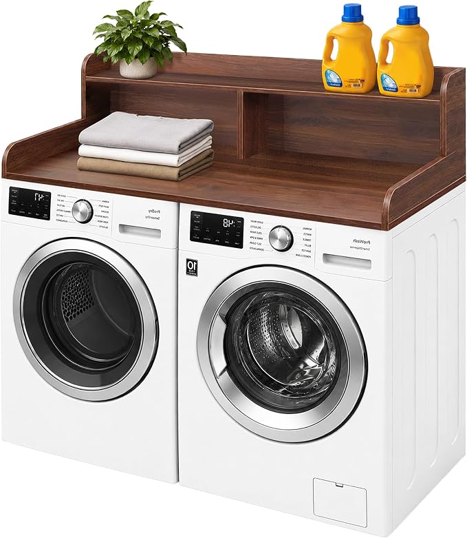 Royxen Laundry Countertop with Storage Universal Fit, Washer and Dryer Countertop with Shelf, Laundry Room Storage, 2-Tier Shelf (Walnut)