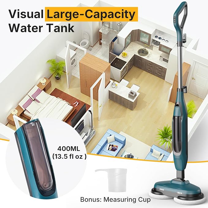 NEWBULIG Steam Mop, All-in-One Steam Mops for Floor Cleaning with Rapid Re-heat, Self-Standing Floor Steamer, 4 Rotating Scrub Pads, 2 LED Headlights, for Hardwood Floors & Tile
