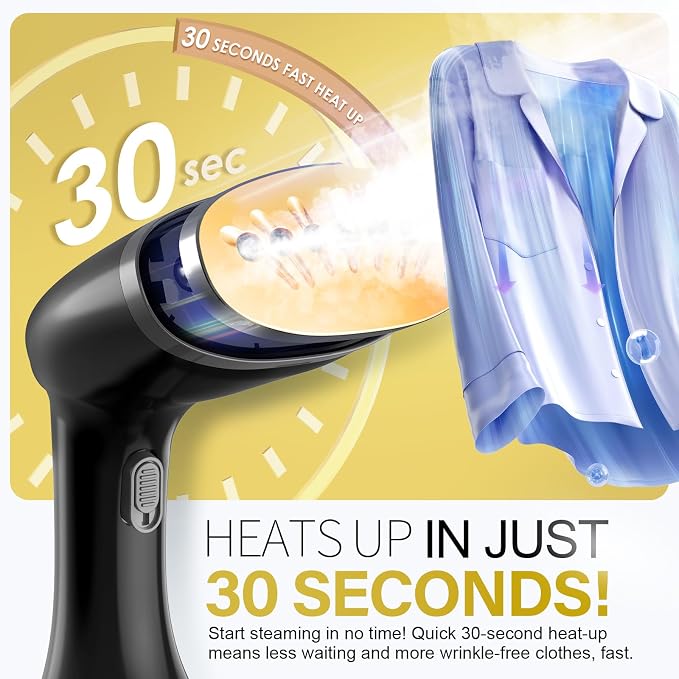 Steamer for Clothes, 1800W Handheld Clothes Steamer with 3 Steam Settings, Fast Heat-Up Clothing Steamer for Wrinkle Removal, 380ml Water Tank, 9.8' Cord Portable Hand Steamer for Home and Travel