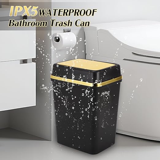 Bathroom Trash Can with Lid 4 Gallon Trash Can with Swing Lid Small Garbage Can Black Bathroom Trash Can with 300 Counts Trash Bags for Kitchen Bedroom Office Dorm