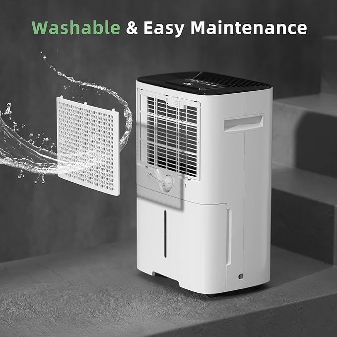 HOGARLABS 50 Pint Smart Dehumidifiers for Home and Basements, with 3 Working Modes, Overflow Protection, and Auto Shut off Restart. Ultra Silent Dehumidifier with Drain Hose and Digital Control Panel.