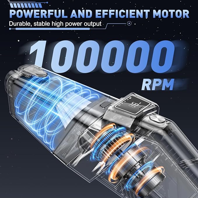 Handheld Vacuum Cordless, 16000PA High Power Car Vacuum Cleaner, Portable Hand Held Vacuum Cleaner with LED Light & Multi-Nozzles, Dust Buster Rechargeable for Home, Car, Office, Pet