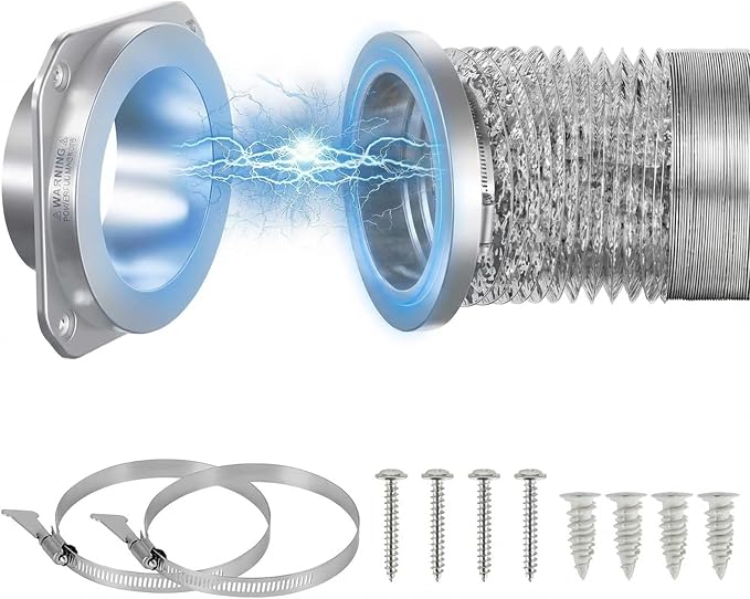 Magnetic Dryer Vent Coupling DV180 Airtight Seal Dryer Vent Connector Kit Quick Connector Easy to Clean, Includes 2.6ft 4" Duct & 2 Clamps